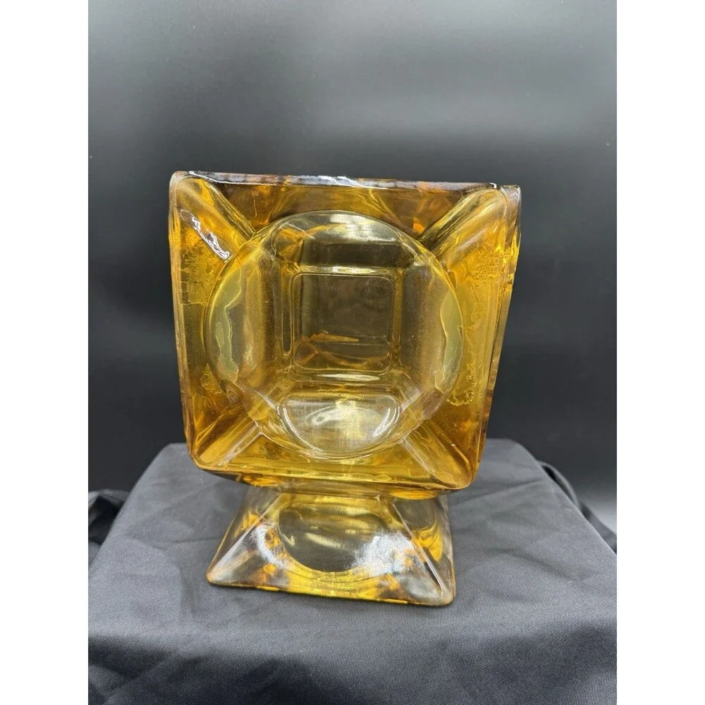 Vintage 1970's Retro Thick Gold Amber Glass Vase Candle Votive Planter